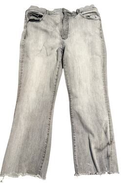 Express High Rise Cropped Flare Jeans, Gray, Raw Hem Stretch, Plus Size 16